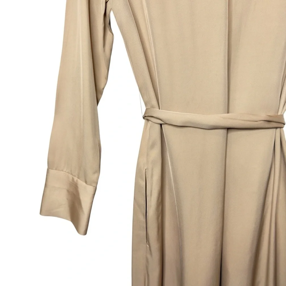 Zara Studio Safari Shirt Dress Tan Midi Belted Utility Quiet Luxury Sz XS